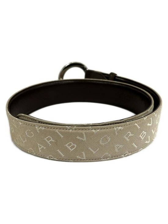 Bvlgari Belt 42 105 Logo Mania Beige White Dark Brown Leather main image 5